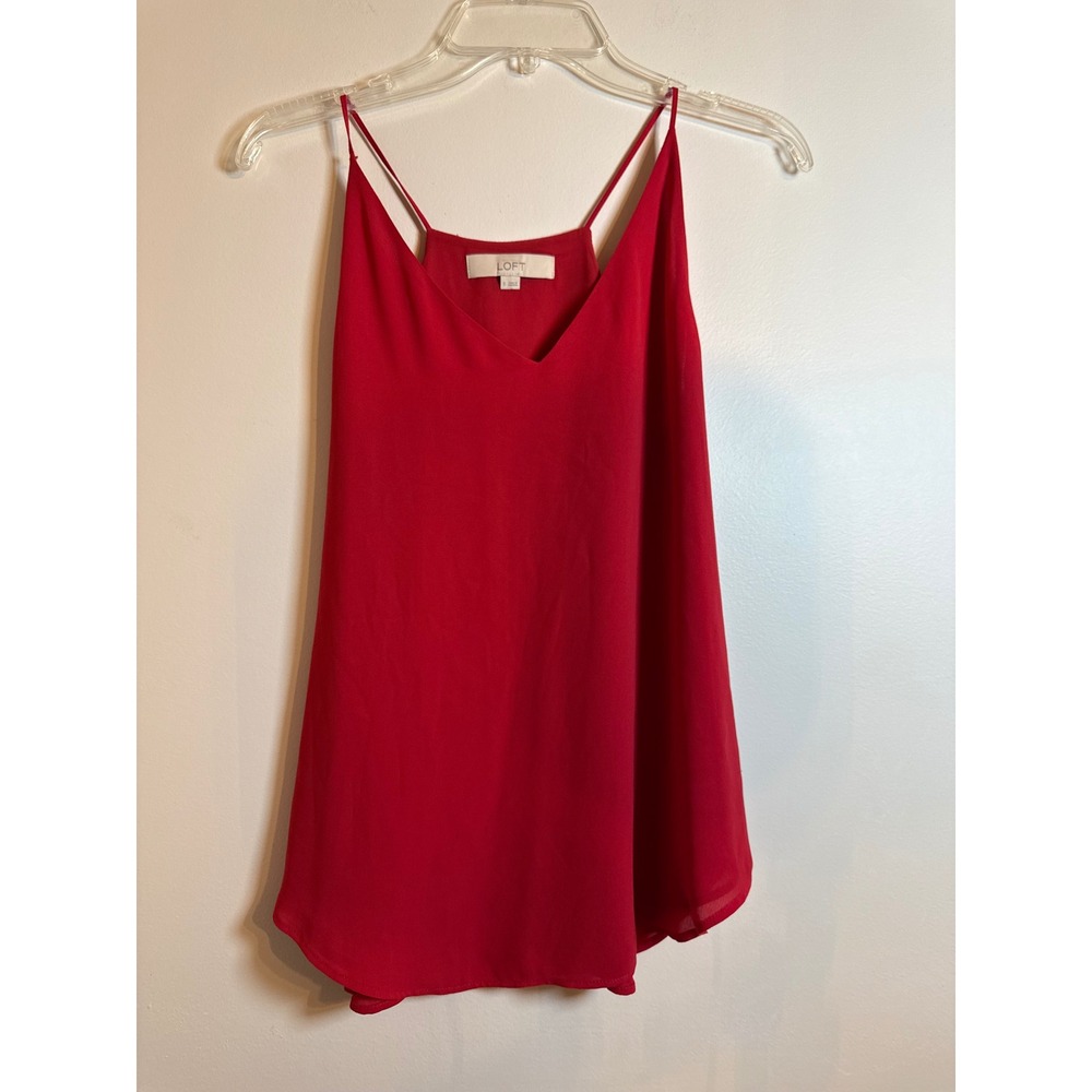 LOFT Camisole Top Womens Small Red V-Neck Spaghetti Strap High-Low Hem Blouse